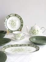 french court classical retro garden green dinner plates tableware porcelain western food plates soup dish european bowls cups