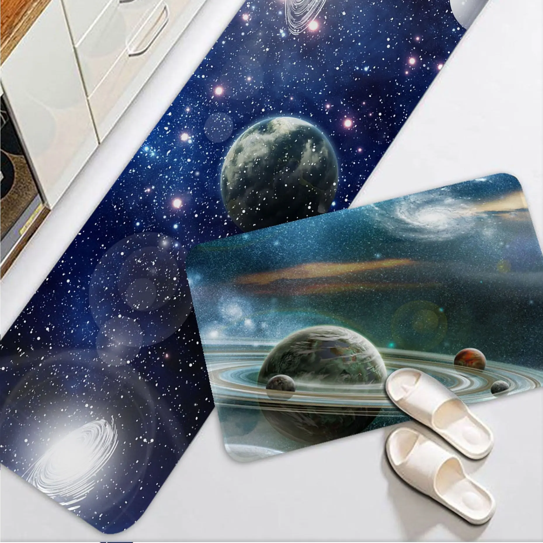 Напольный ковер Space Galaxy Universe нескользящий впитывающий воду подушка в полоску