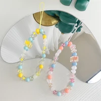 candy colors beaded mobile phone chain women summer fashion love square beads phone case charm anti lost lanyard phone jewelry