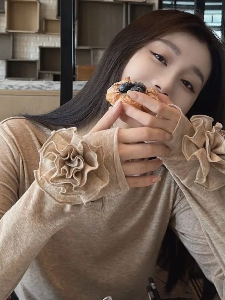 Женские осенние простые приталенные топы с цветами женская одежда 2024 модная