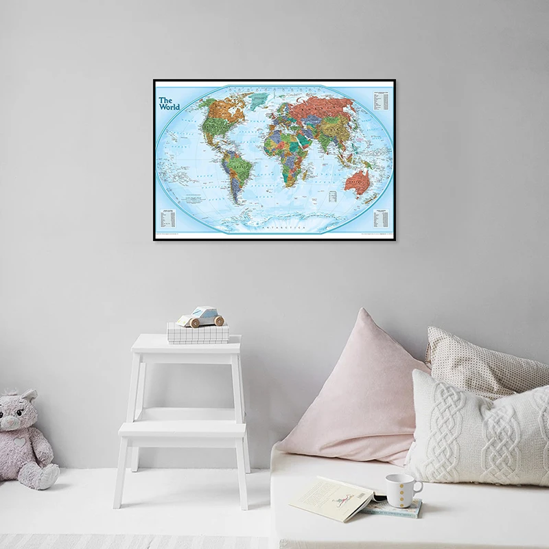 

90x60cm Canvas World Map Artistic Background Wall Living Room Bedroom Decor School Teaching Supplies In English