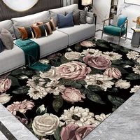american style elegant floral big flower black kitchen living room bedroom bedside carpet floor mat customization rugs tapis