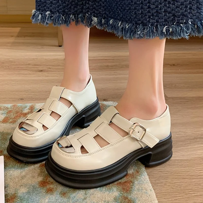 

Women's Closed Toe Roman Sandals 2023 Summer Breathable Platform Chunky Pumps for Women Casual Shallow Ladies Mary Jane Shoes