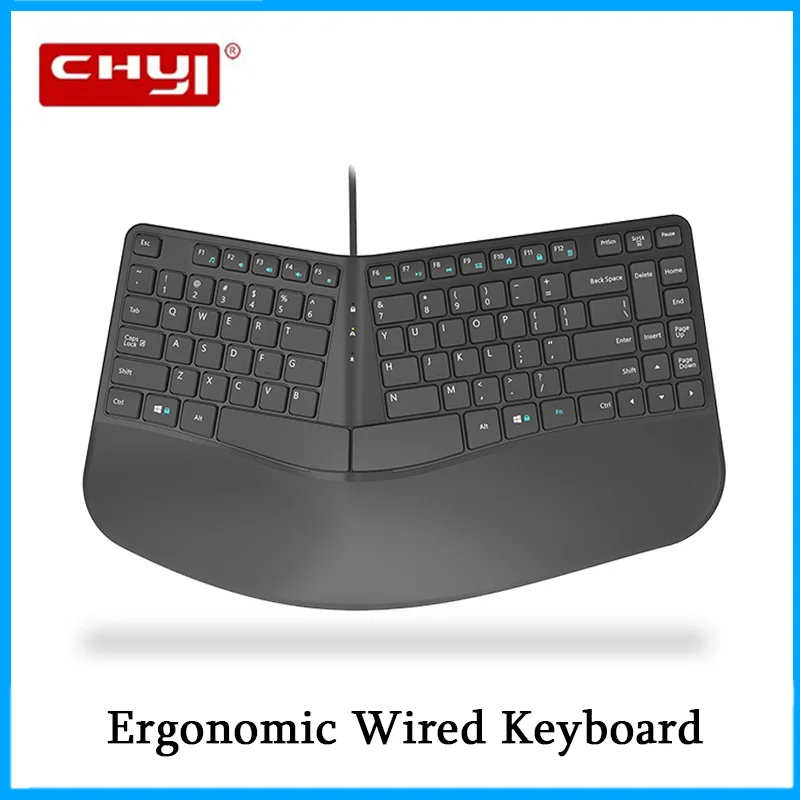 CHYI Wired Ergonomic Keyboard USB Gaming Split Keyboard With Wrist Rest For Computer Notebook Desktop Laptop PC Office Home