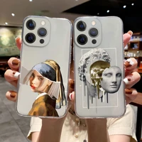 mona lisa david statue abstract art silicone cover for iphone 13 12 11 pro max xs xr 6s 8 7plus mini clear lens protection cover