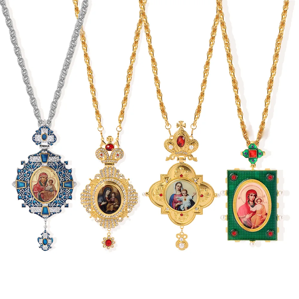 

Virgin Mary Necklace Jesus Christian Crystal Catholic Christ Church Utensils Pries Orthodox Religious Crafts