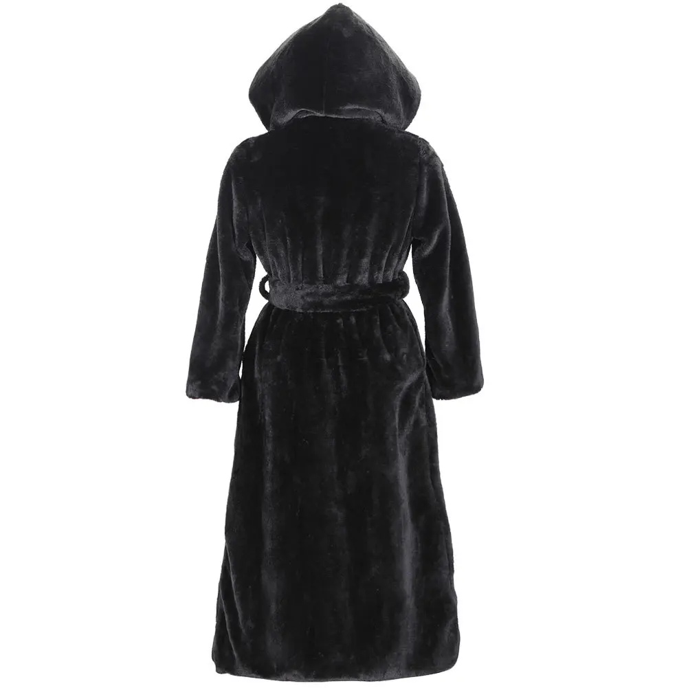 Women's Autumn Winter Collection New Imitation Fur Coat Waist Hooded Cotton Thick Long Plush Trench
