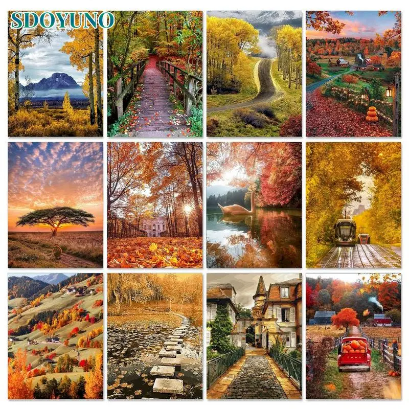 

SDOYUNO Acrylic Painting By Numbers Autumn Scenery 60x75cm DIY Paint By Numbers On Canvas Handiwork Frame Landscape Draw