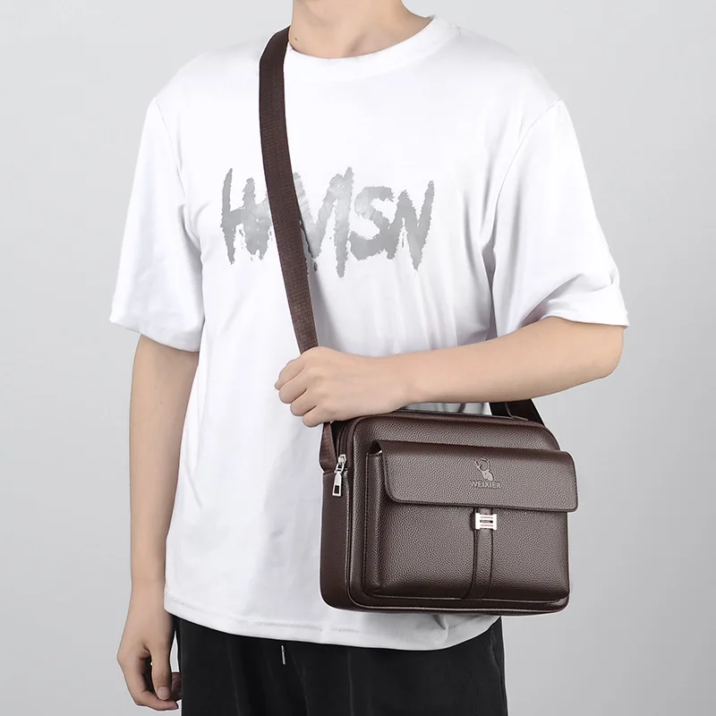 Fashion Small Briefcase for Men Business Bag PU Leather Handbags Shoulder Ipad Boston Breifcases Square Side Crossbody Bag Male