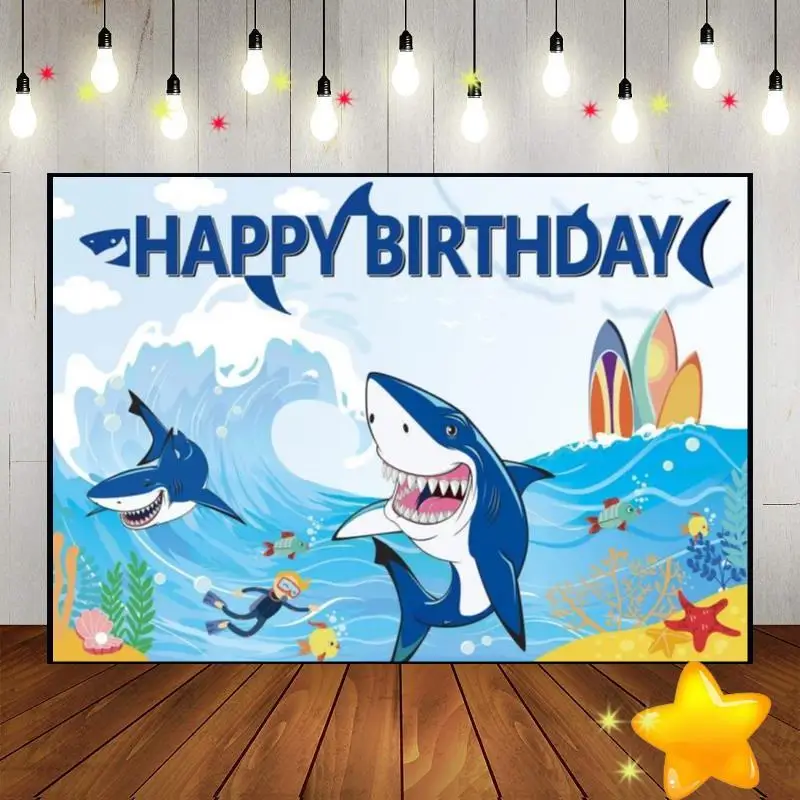 

Shark Under The Sea Custom Birthday Backdrop Background Game Decoration Photo Boy Photography Backdrops Banner Baby Shower Party