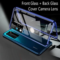 360 double sided magnetic adsorption case for huawei mate 40 pro plus 30 lite 20x p40 p30 glass cover camera lens protector film
