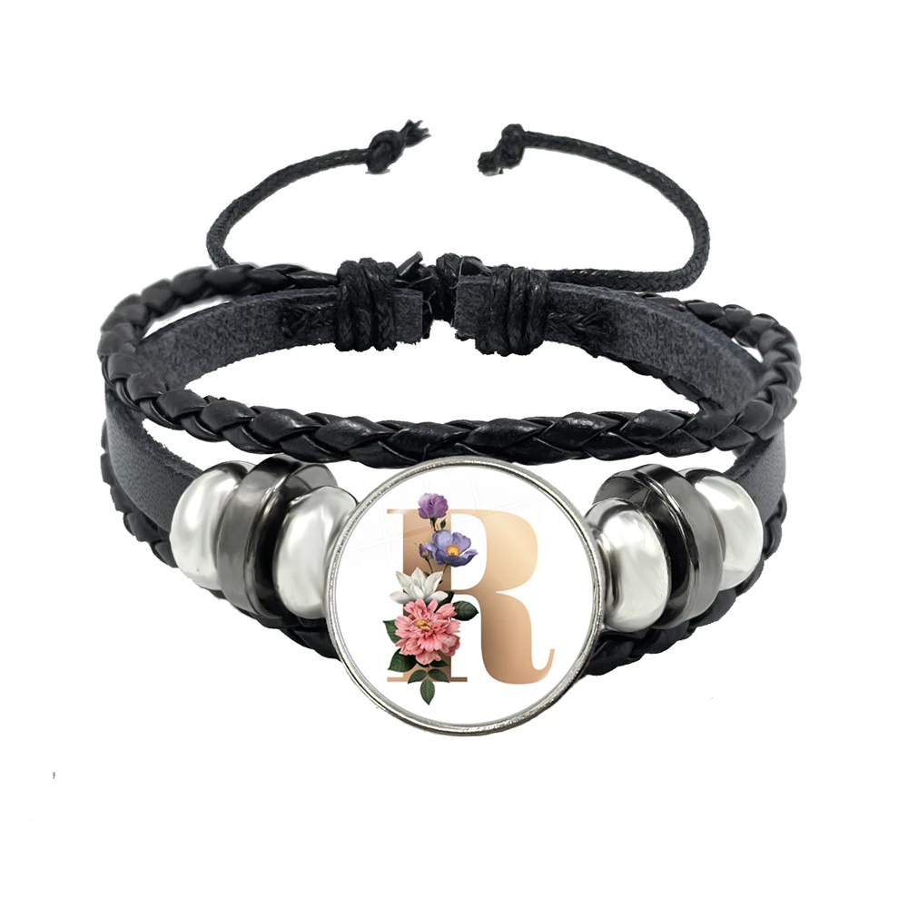 

Простой и модный черный кожаный браслет с 26 буквами на английском языке, ювелирные изделия для мужчин и женщин в подарок на день рождения