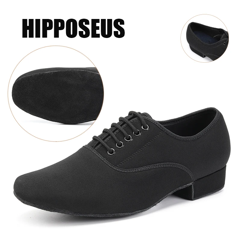 Men Modern Dance Shoes Boys Canvas Latin/Tango/Ballroom Shoes Rubber/Soft Sole Low Heels Man Dancing Shoes Black Professional