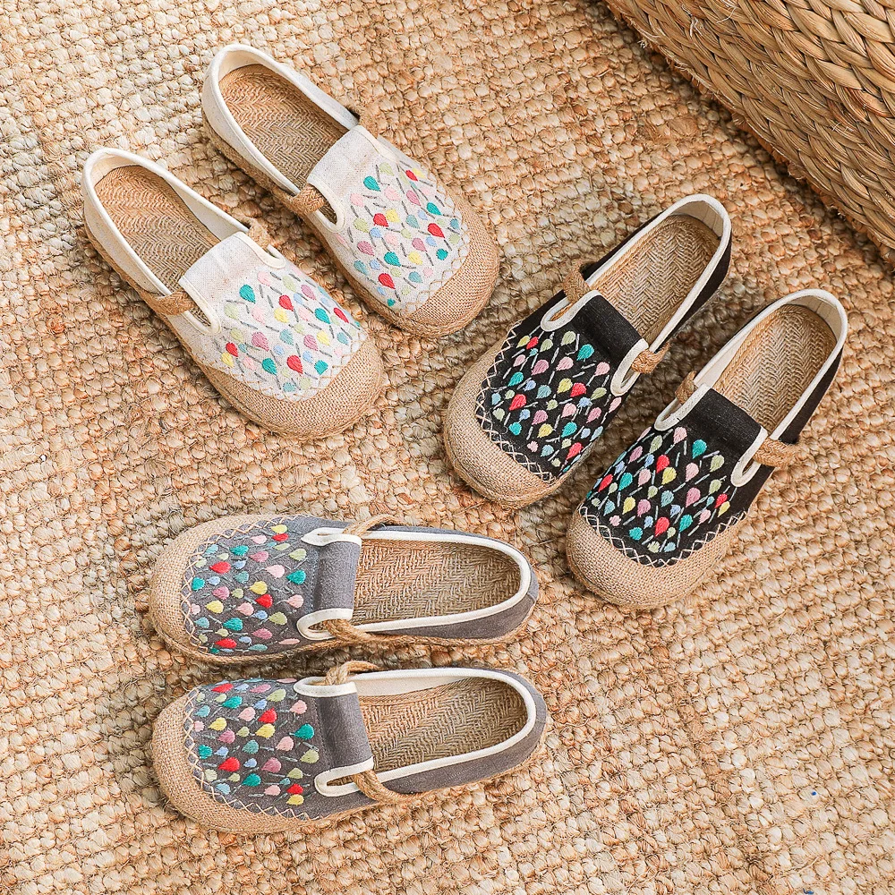 

Модные тканевые туфли с вышивкой, льняная обувь в литературном стиле, новые простые льняные туфли, женская обувь, кроссовки для женщин