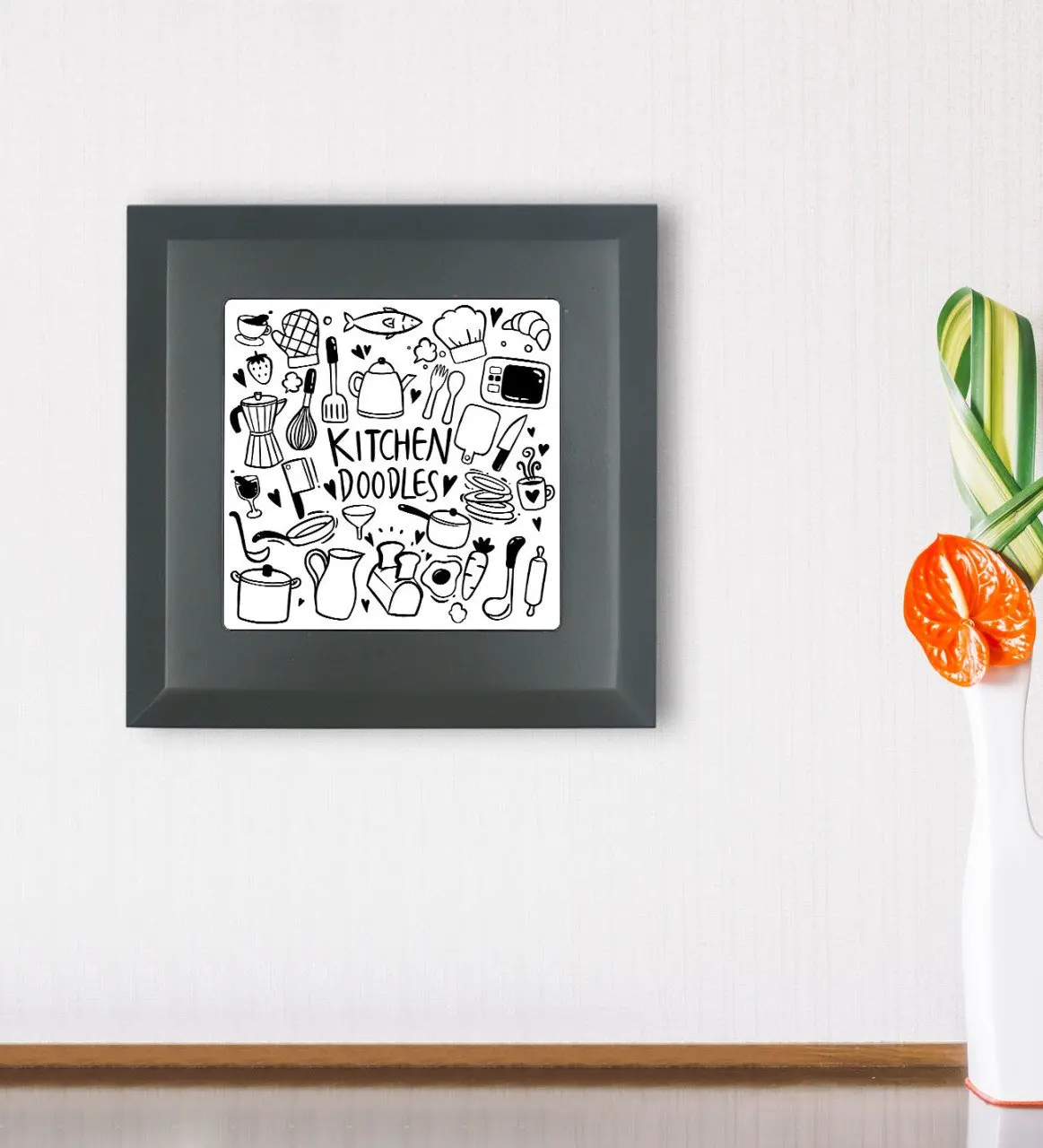 

BK Gift Kitchen Doodles Designed Wood Framed Stone Wall Dekoru-1
