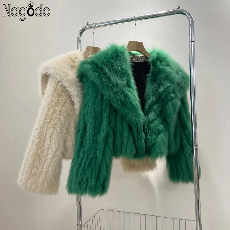 Nagodo Faux Fur Women Coat 2022 Autumn Winter Thicken Warm Slim Short Furry Teddy Coat Navy Collar Fake Fox Fur Overcoat