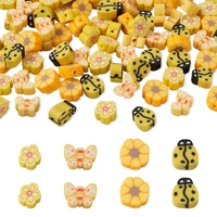 100pcs yellow flower polymer clay beads insect ladybug butterfly loose spacer clay beads for jewelry making diy bracelet