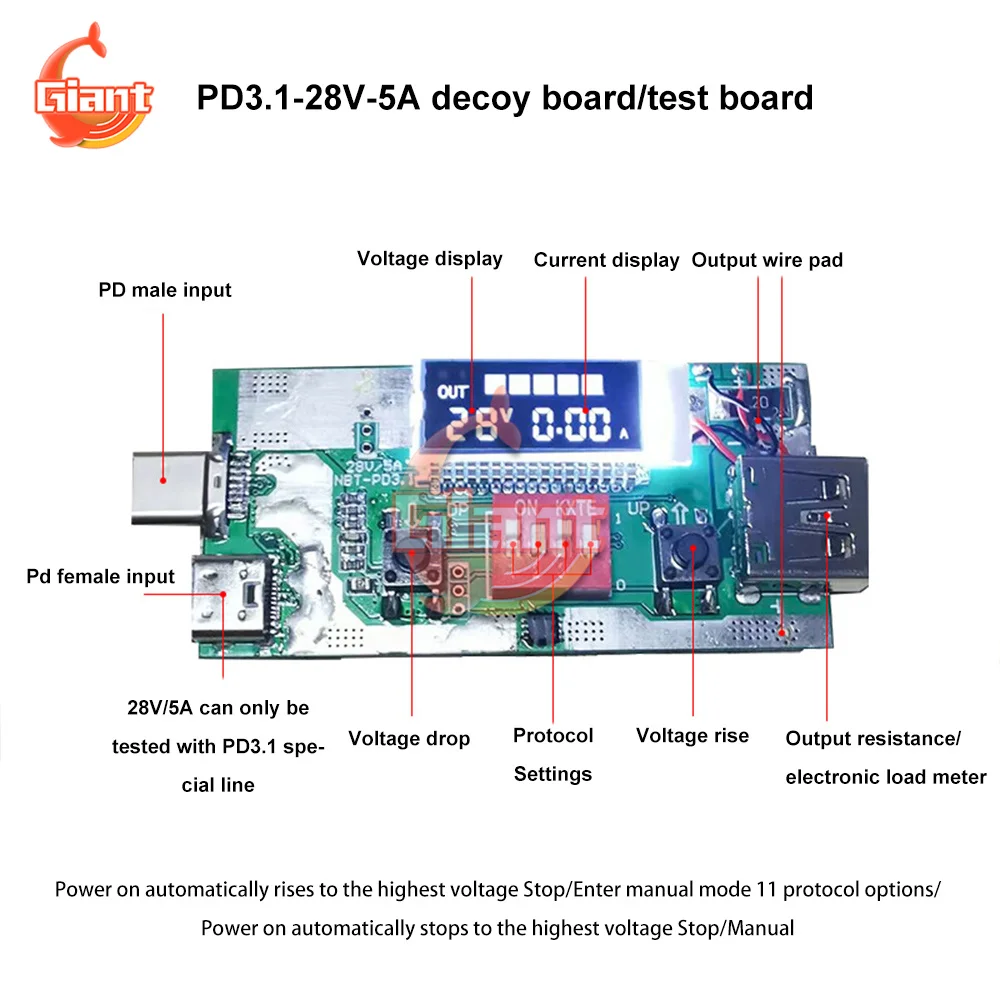 PD3.1 28 в 5 А тестовая плата для быстрой зарядки испытательная протокол