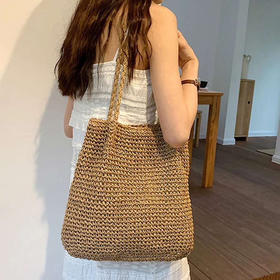 Fashion Weave Handle Casual Tote Large Capacity Straw Shoulder Side Bags for Women 2023 Summer Beach Travel Shopping Handbag New