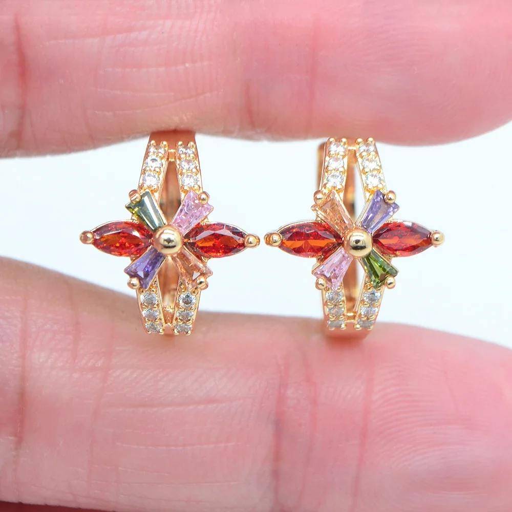 Модные женские серьги-кольца Huggie с искусственным цирконием и цветочным бантом