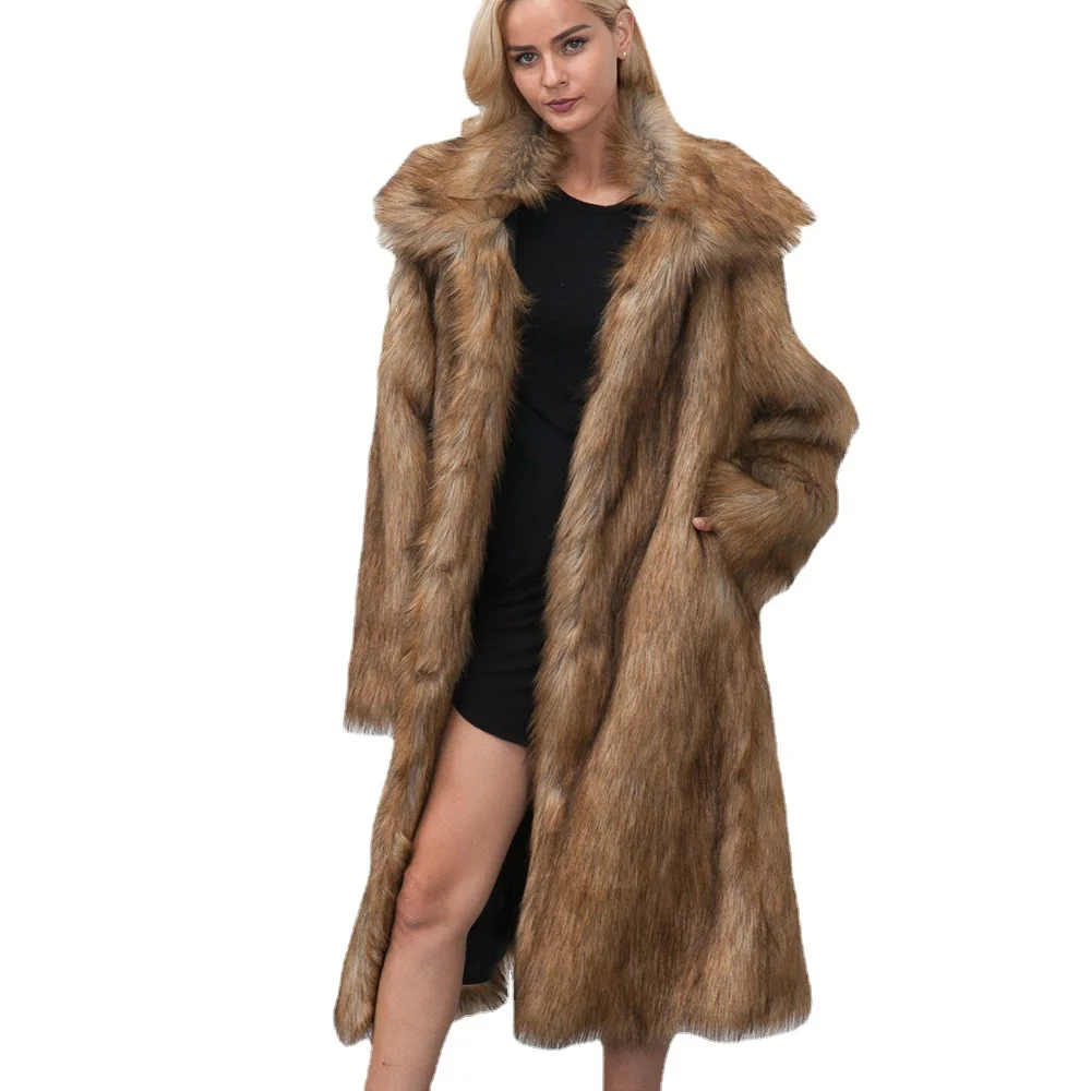 Women's Leather Fur Coat Fashion Long Imitation Fur Women's Coat Women's Autumn and Winter Coat Women's Faux Fur Coat