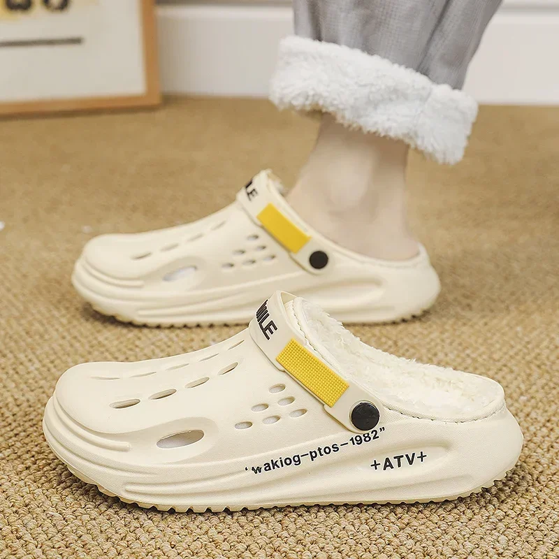 Мужские зимние тапочки теплые меховые мягкая домашняя хлопковая обувь для