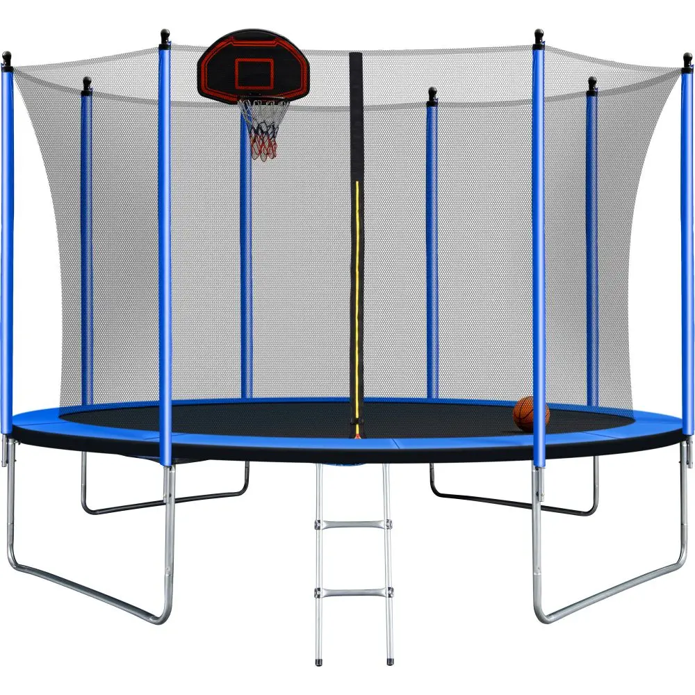 

10FT Trampoline with Basketball Hoop Inflator and Ladder(Inner Safety Enclosure) Blue