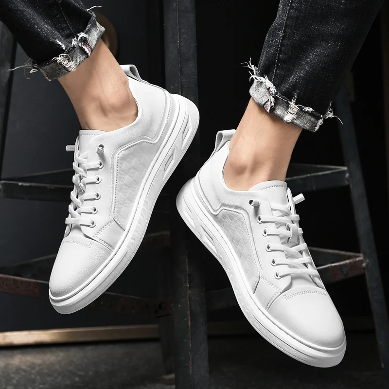 Men Casual Shoes Fashion Elevator Shoes Leather Sneakers Height Increase Heels 5CM Unisex Lift Inserts sports Plus Size 38-45