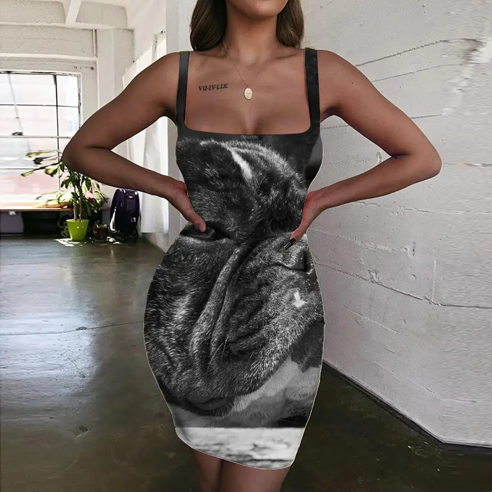 

KYKU Brand Dog Dress Women Animal Halter Sleeveless Funny Sundress Personality Vestido Sexy Ladies Dresses Womens Clothing