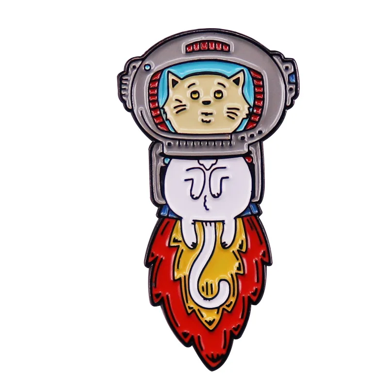 

Rocket Cat Brooch Funny Cute Space Badge Hard Enamel Pin