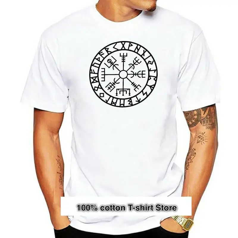 

Camisetas Vegvisir Futhark runas para hombre, camisas de manga corta con cuello redondo, de algodón, gran oferta