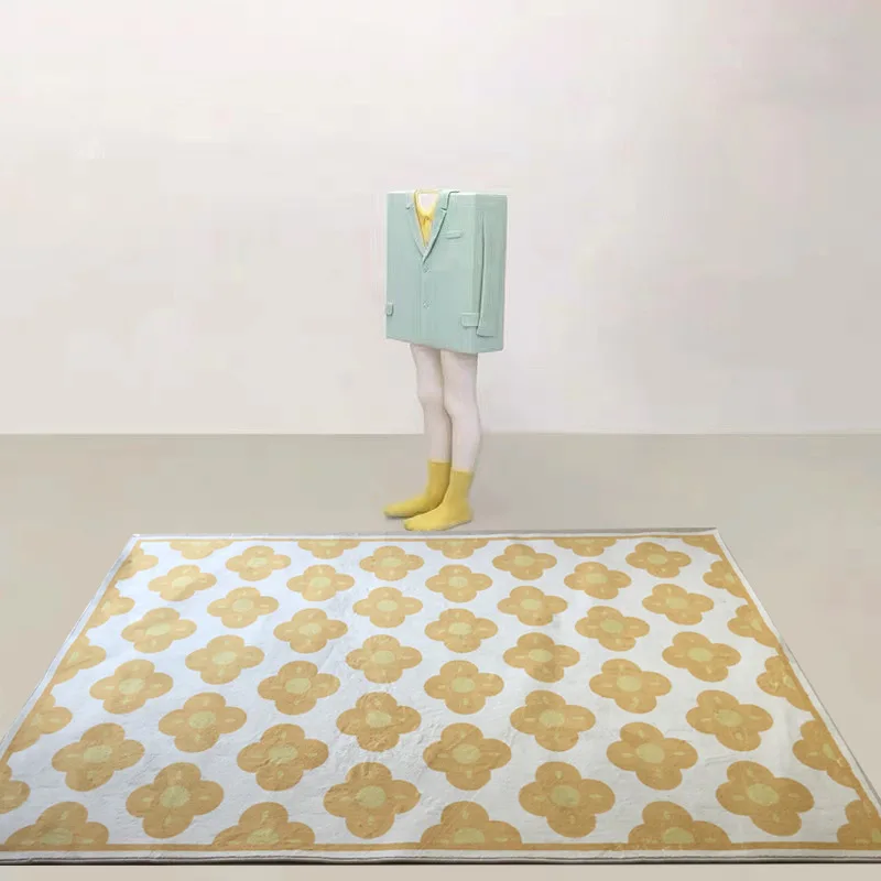 

Modern Flower Design Rugs And Carpets Living Room Big Size Thick Cashmere Carpet Yellow Luxury Bedroom Decor Floor Mats Non-Slip
