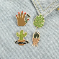 simple small fresh plant pot brooch monstera cactus aloe alloy metal brooch exquisite enamel jewelry bag accessories pins gift