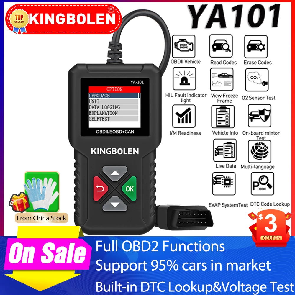 

OBD2 сканер KINGBOLEN YA-101 для проверки двигателя диагностический инструмент для тестирования батареи инструменты для автомобиля OBDII PK ELM327 KW310 BM580 ...