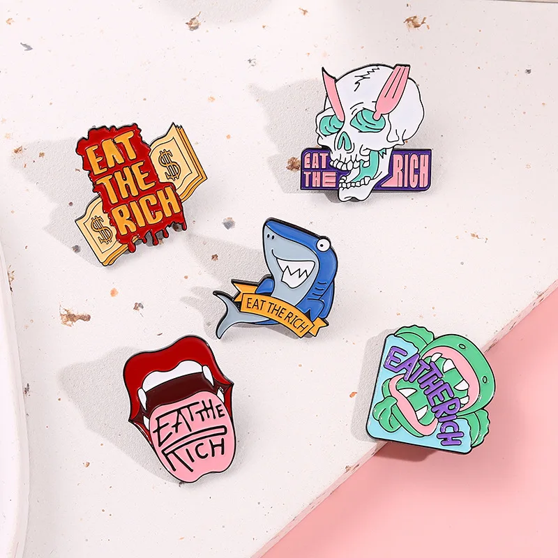 

Эмалированная заколка 1 Eat The Rich Shark Skeleton Design 2, значки с отворотом, ювелирные изделия, подарок, Забавные милые модные детские друзья