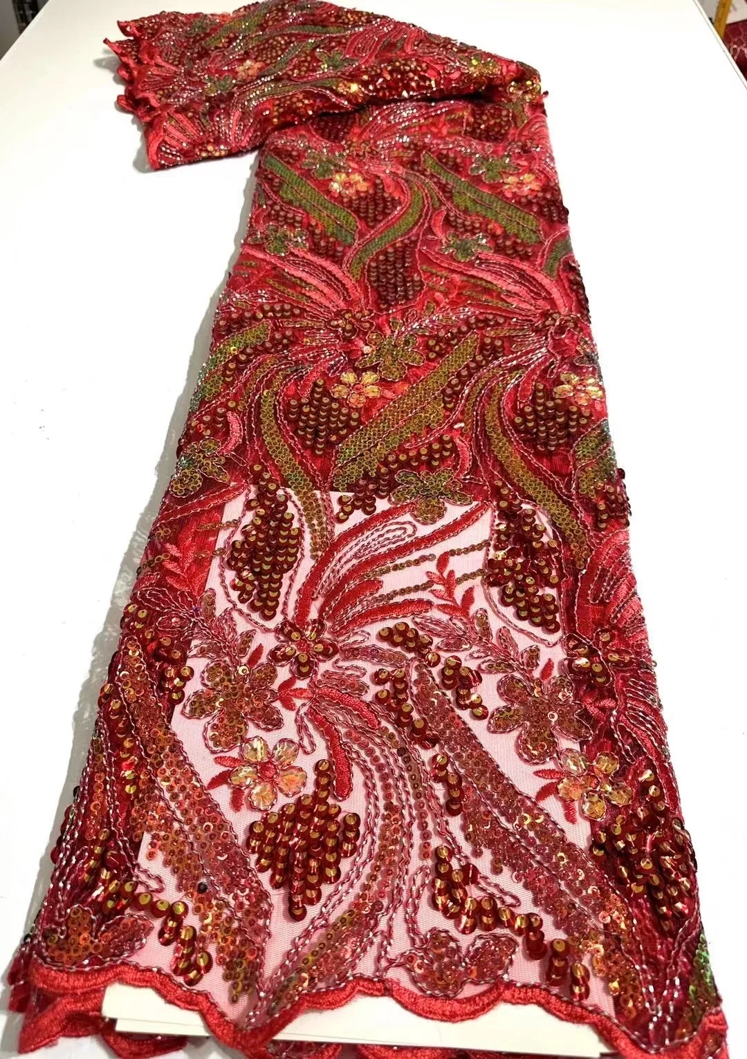 

Red Tissu Africain NigWin en Dentelle pour Mariage, Broderie Française à Paillettes, Haute Qualité, 2023