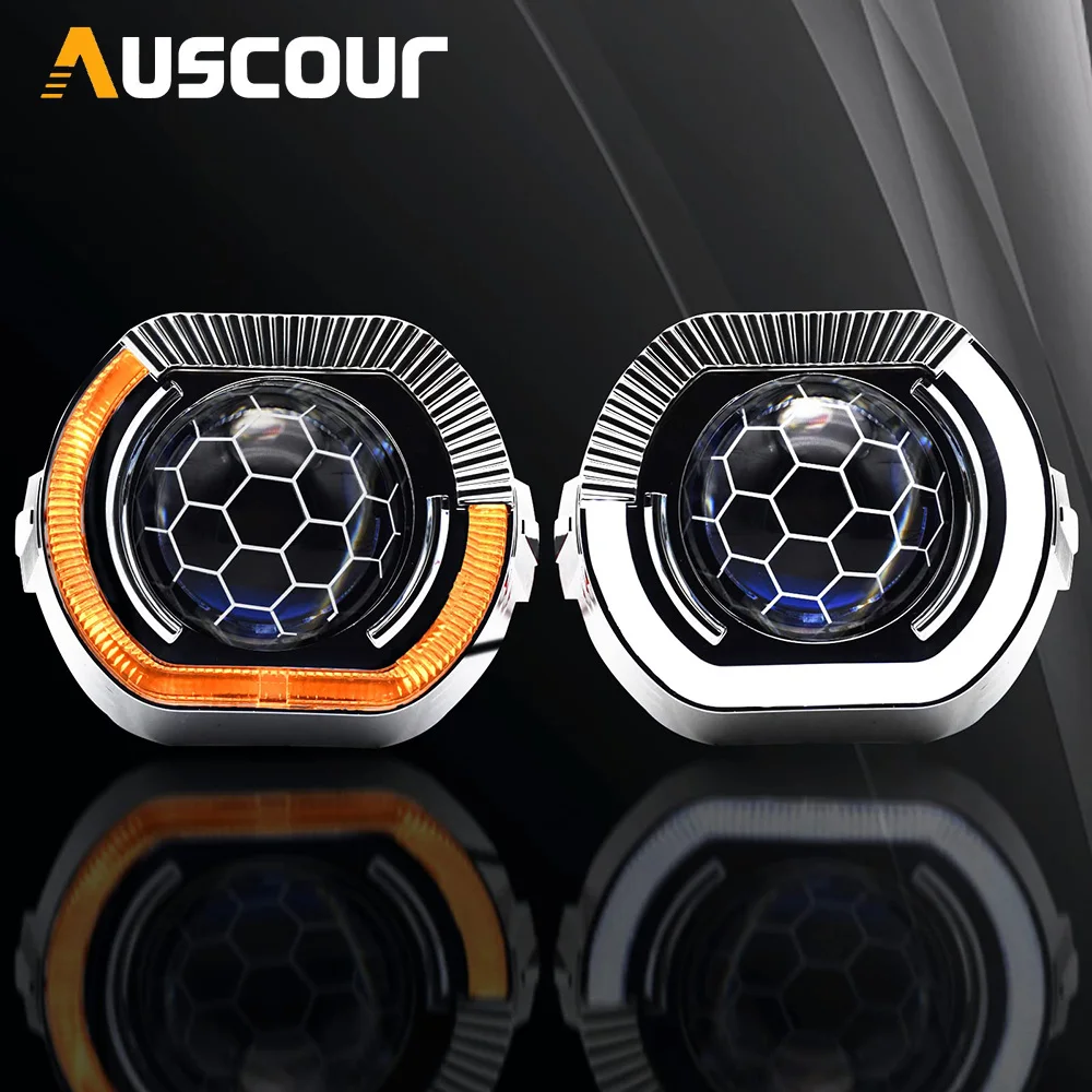 

2.5 inch Projector Bi xenon Lens Car Headlight With Sport LED Angel Eyes DRL White Yellow Signal Turn For H4 H7 Car Styling