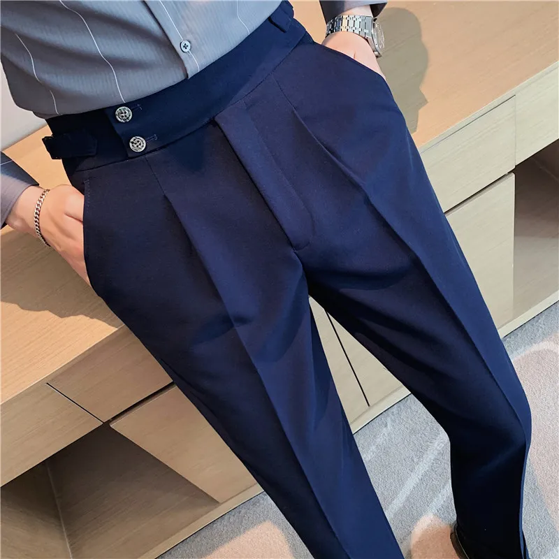 

High Quality Business Casual Draped High-waist Trousers Men Solid Color Formal Pants Male Formal Office Social Suit Pants