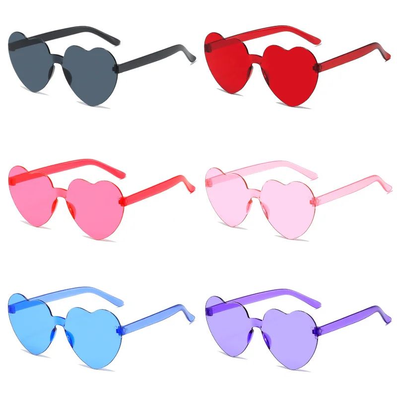 

2023 Women Fashion Colors Polarized Heart Shape Tinted Party Sunglasses Girls Vintage UV400 Colors Rimless Female Sun Glasses