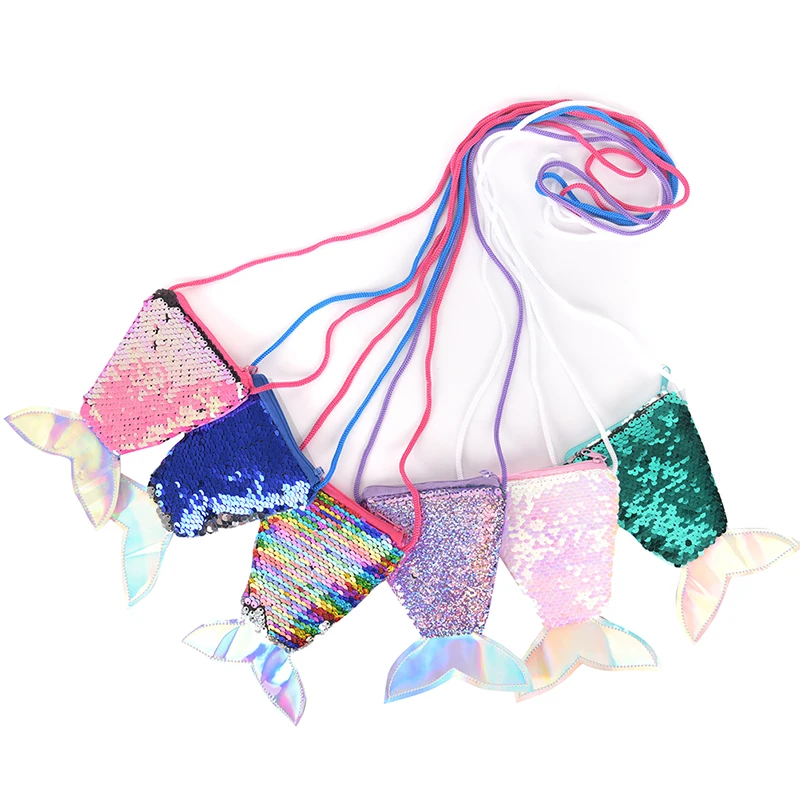 

Cute Mermaid Tail Sequins Coin Purse With Lanyard Girls Wallet Bags Money Holder Pouch Kids Gifts