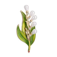painted lily of the valley brooch botanical art friendship gift enamel lapel pin metal white flower brooch for clothes accessori