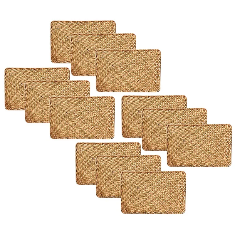 Pack Of 12, Natural Seagrass Place Mat, 17.7Inch X 12Inch, Hand-Woven Rectangular Rattan Placemats