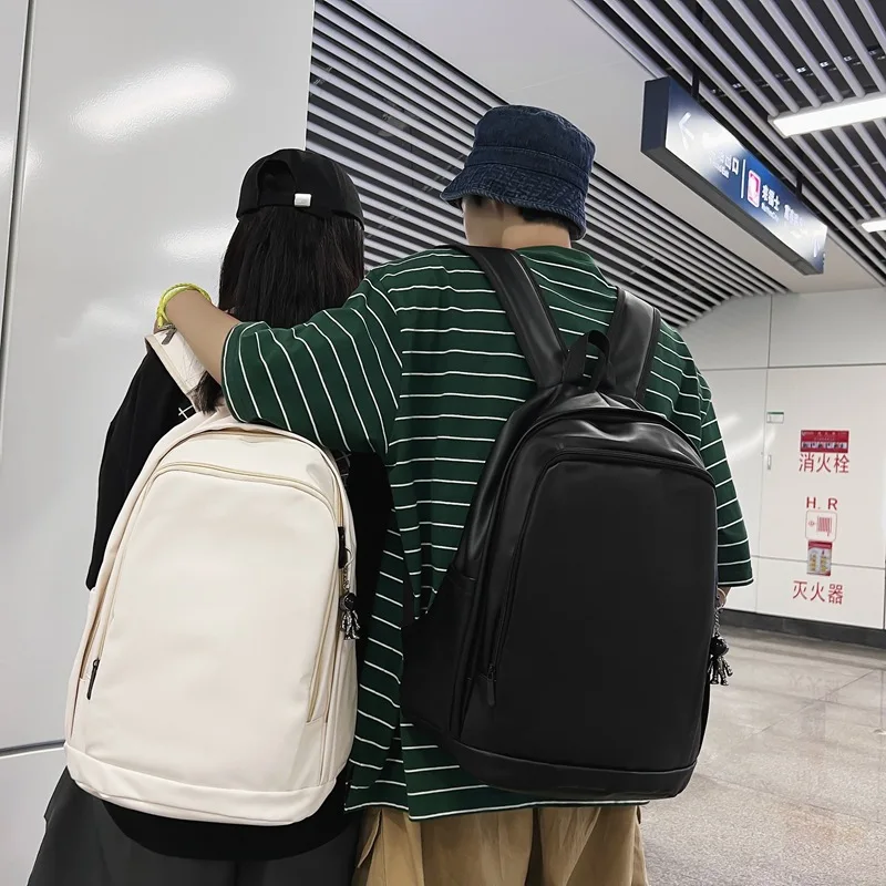 Simple Fashion Large Unisex school bag Soft Leather Big School backpack Waterproof Men's backpack Casual class bags for girls