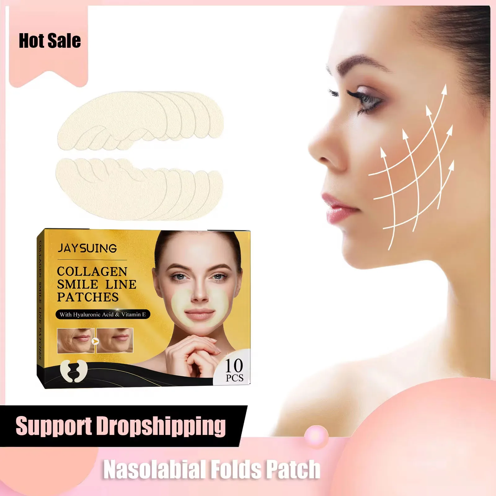 Фото Пластырь для носогубных склад, исчезающая линия лба, антивозрастная маска, лифтинг лица, укрепляющие, увлажняющие, коллагеновые, наклейки для удаления морщин №1