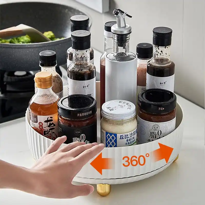 

360 Rotation Non-Skid Spice Rack Pantry Cabinet Turntable with Wide Base Storage Bin Rotating Organizer for Kitchen Seasoning S