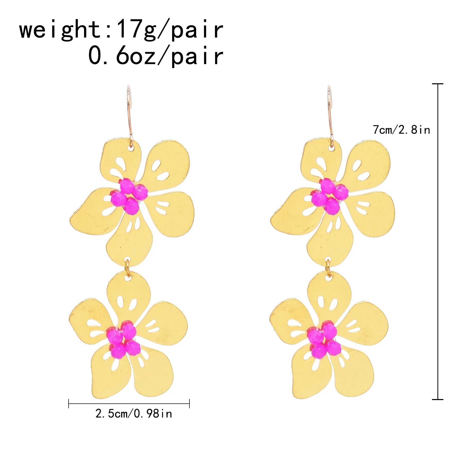 Серьги-гвоздики большого размера с цветами и