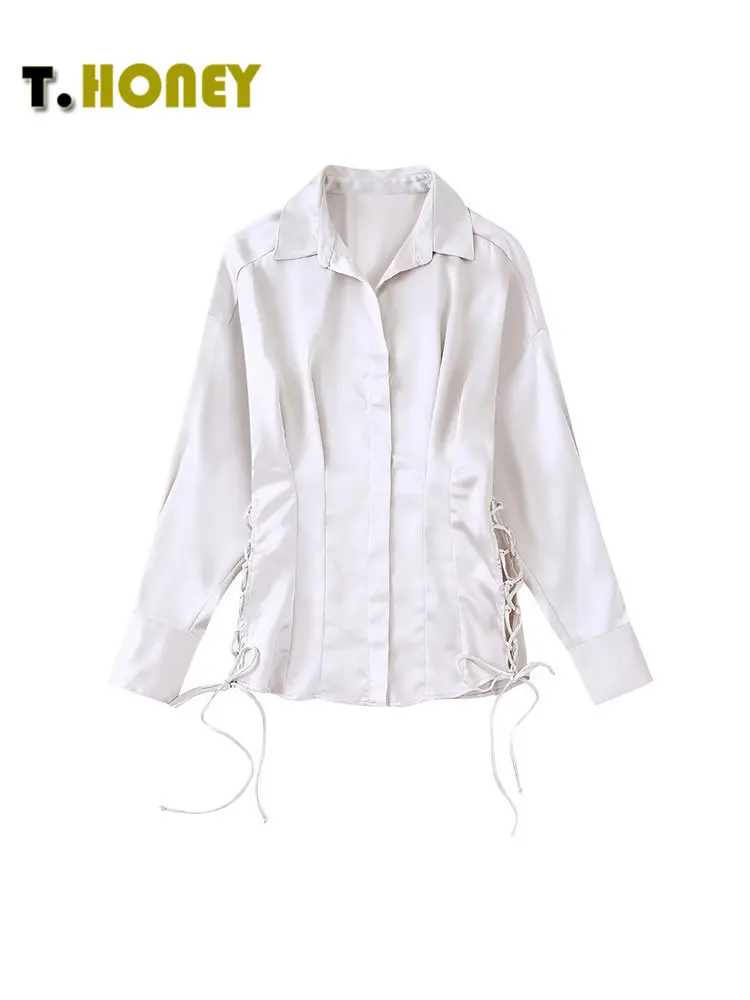 

Женская модная однобортная блузка TELLHONEY с воротником с лацканами и боковым нажимом, Женская шикарная Облегающая рубашка с длинными рукавами и завязкой сбоку
