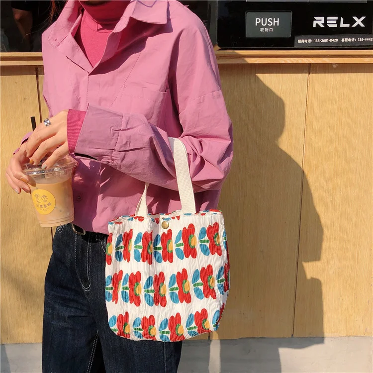 

Shoulder Bag Women Female Handbag Cute Mini Floral Printing Canvas Portable Bags for Women Casual Tote Mini Lunch Bag Beach Bag