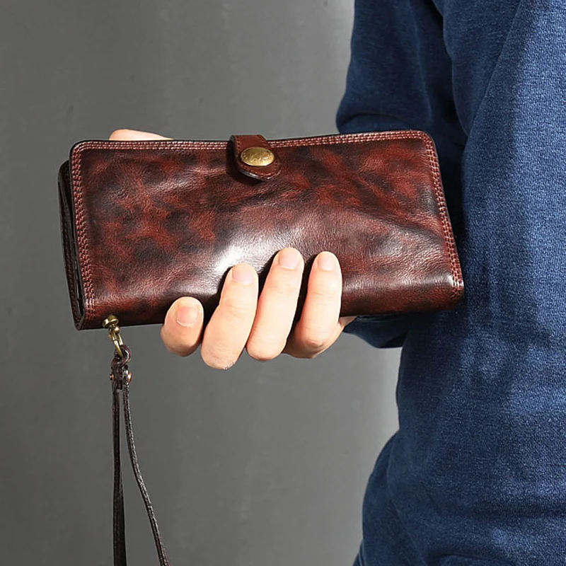 New original hand-made old men's purse vintage pleated soft cowhide handbag fashion men's casual wallet