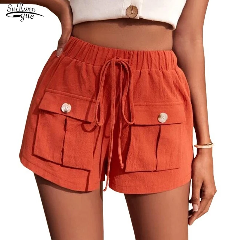 

Summer Sweat Shorts Women Streetwear Elastic Pants New Casual Shorts Pocket Loose Middle Waist Drawstring Straight Pants 20138